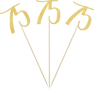 Gold Glitter 75th Birthday Centerpiece Sticks, 12-Pack Number 75 Table Topper Anniversary Party Decorations