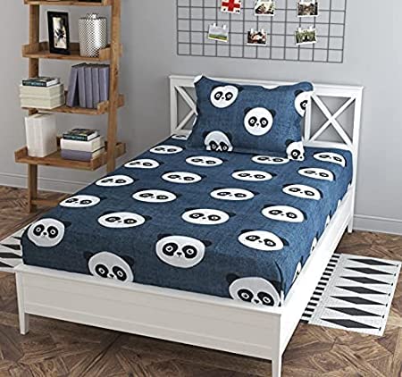 180TC Glace Cotton Kids Room Single Flat Printed Bed Sheet with 1 Pillow Cover (60 * 90Inch Panda)-image-5