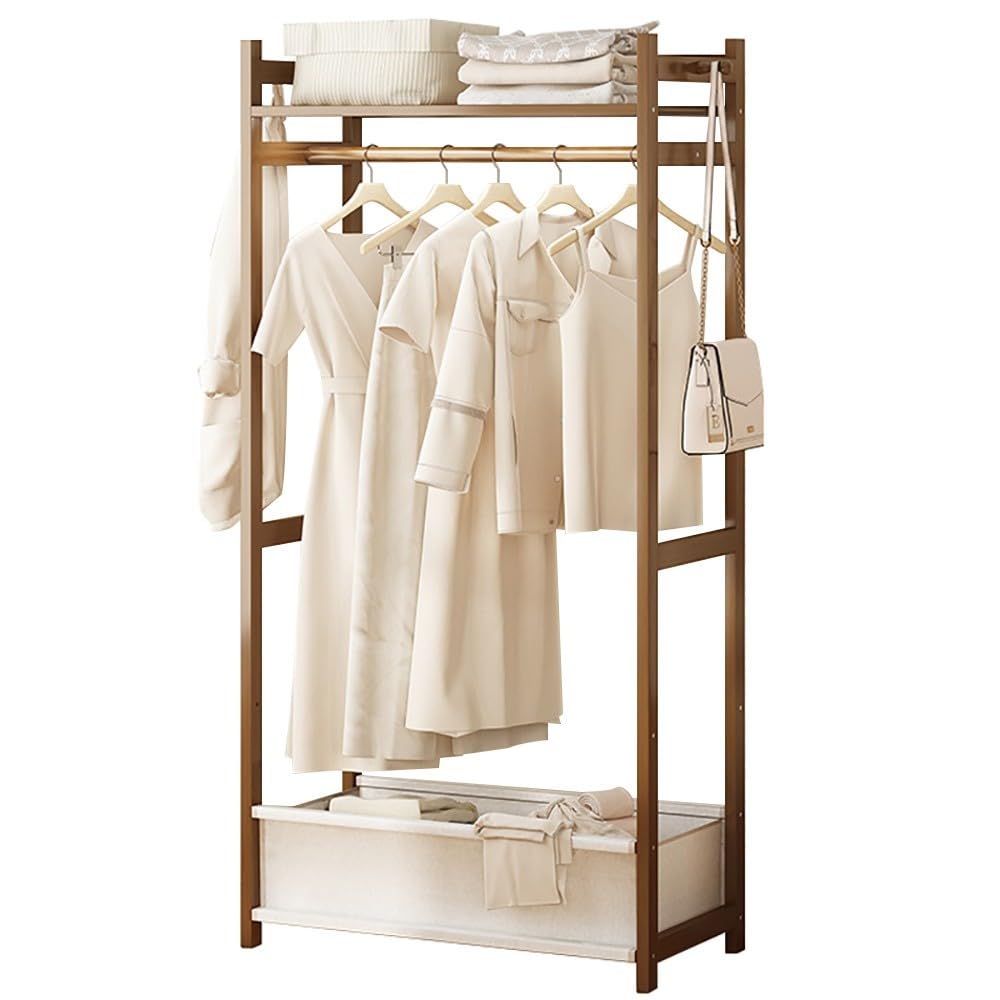 POLGDW Bamboo Clothing Rack with 5 Shelves Free Standing for Bedroom Dresses Shoes Hats Max Load 100kg Stylish and Functional Storage Solution