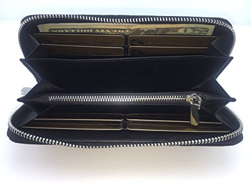 Women's Embossed Zip around Calfskin Leather wallet with RFID Protect Credit Card & ID Card Security (Bronw with Logo)4