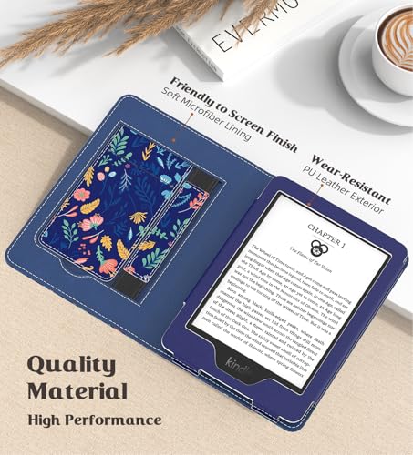 Image of MoKo Case for All-New 6 inch Kindle(11th Generation, 2024 /2022 Release) /(10th /8th Gen, 2019 /2016), Ultra Lightweight PU Shell Cover with Auto Wake /Sleep for Kindle 2024, Flower on Blue