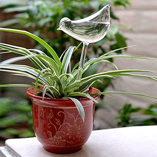HXSCOO 1pcs Automatic Flower Watering Device Plant Waterer Self Watering Globes Bird Shape Hand Blown ClearPlastic Aqua Bulbs