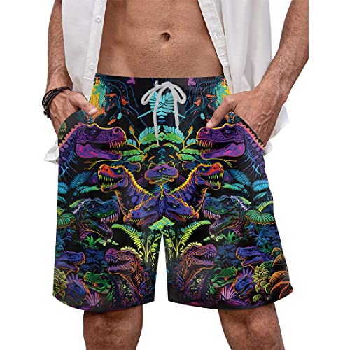 Dinosaur Mens Swim Trunks - T Rex Swimming Trunks for Men - Drawstring Beach Shorts, Mens Swim Shorts Series 82