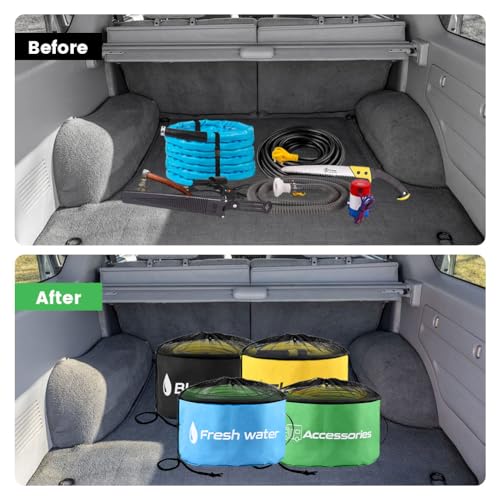 Image of 4 Pack RV Hose Storage Bag, Waterproof RV Sewer Hose Storage with 4 Straps, Camper Accessories Inside Organizer for Fresh Water Hoses Electrical Cords