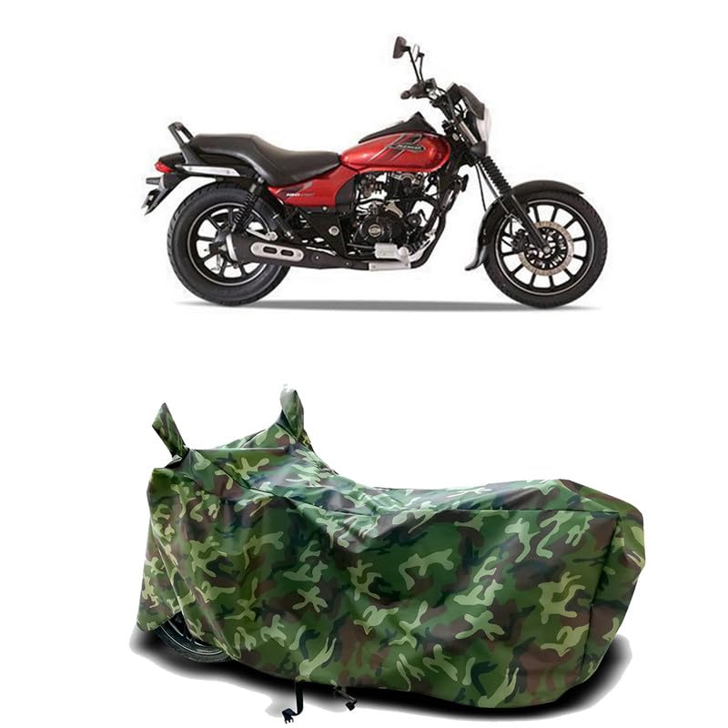 Image of DUFFEL-100% Heat Protection Two Wheeler Bike /Scooty Body Cover for Bajaj Avenger Street 180 BS6 Water Resistance /UV-Rays /Birds Dropping /Scratchproof /Dust Proof /Waterproof[Green Jungle Print]