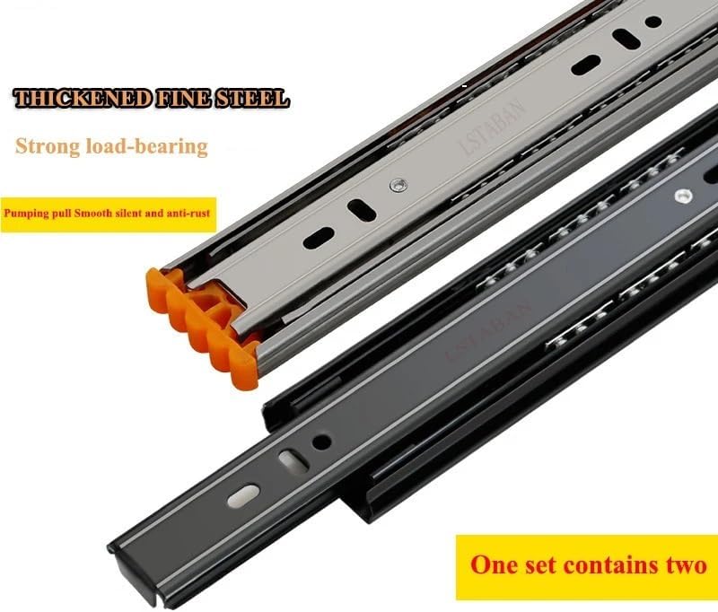 Hardware Full Extension Side Mount Drawer Slides Stainless Steel Drawer Slides Soft Close Track Rail Sliding Three-Section Cabinet Furniture Hardware(20 Inches)