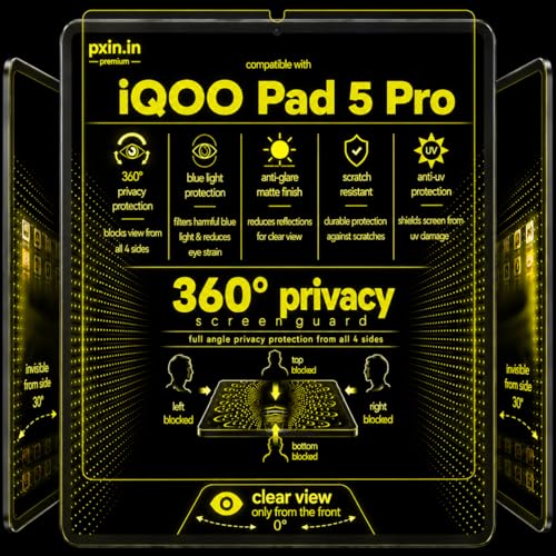 Image of Pxin 360 Pro Privacy Screen guard compatible with iQOO Pad 5 Pro | Anti Glare | Anti UV | Anti Blue | Anti Reflection | Privacy Filter | Unbreakable Build
