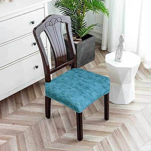 Image of Set of 4 Stretchable Dining Chair Covers, Universal Fit Washable Seat Slipcovers for Dining Room & Home Decor (Texture Teal)