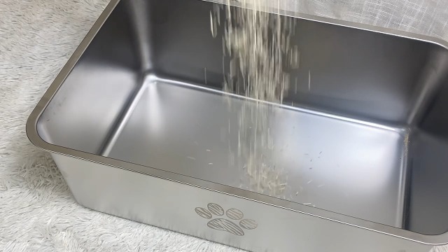 Lettiera Per Gatti In Acciaio Inox PTLOM 40x30x10cm - Antiodore, Antiaderente, Con Design Zampa