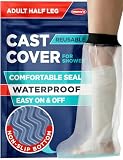 100% Waterproof Cast Covers for Shower Leg - Tight Seal - Reusable Adult Half Leg Cast Protector with Non-Slip Bottom - Knee, Ankle, Foot - Post Surgery Bandage & Dressing Bag for Wounds & Burns