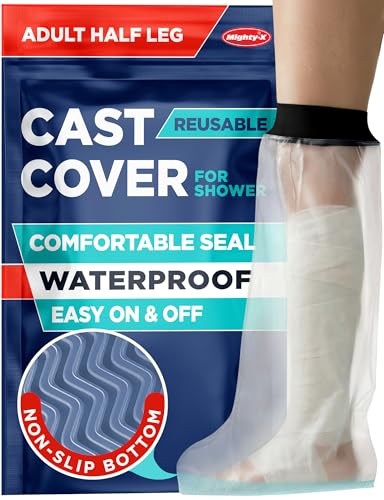 100% Waterproof Cast Covers for Shower Leg - Tight Seal - Reusable Adult Half Leg Cast Protector with Non-Slip Bottom - Knee Ankle Foot - Post Surgery Bandage & Dressing Bag for Wounds & Burns