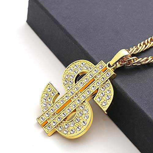 Gold Chain with Dollar Sign Big Money Necklaces for Men Women,Stainless Steel Iced Out Rhinestone Jewelry,Fashion Pendants with 28 Inches Chain2
