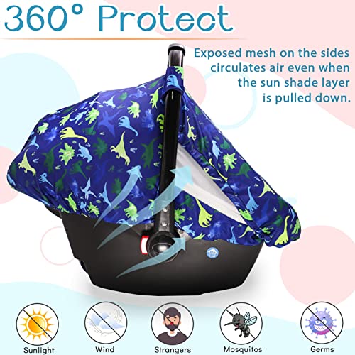 Image of Breathable Baby Car Seat Cover, Extra Large Mesh Window for Summer, Lightweight Infant Windproof Canopy, Must-Have Baby Gift, Dinosaur