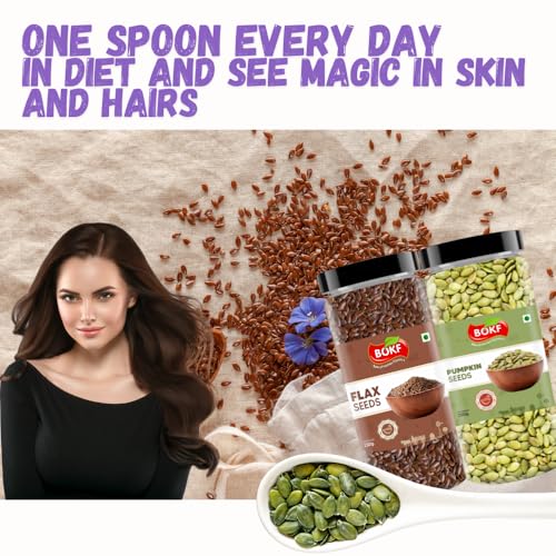 Image of BOKF Pumpkin Seeds + Flax Seeds Combo Pack | Natural & Raw Superfoods | Rich in Omega-3, Protein & Fiber | Healthy Snacking & Weight Management Seeds
