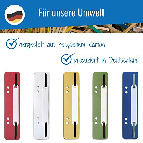 250 Heftstreifen aus Recycling-Karton in 5 Farben, Akten-Dulli farbig sortiert, 10 Bündel á 25 Stück - MADE IN GERMANY, Blauer Engel zertifiziert