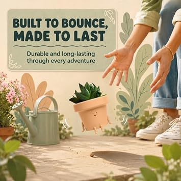 Original Earthlings Cute Plant Pot, 10 cm Plastic Funny Planter with Drainage, Unique Cactus Plant Lover Gift, Small Succulent Face Flower Pot, Fun Teacher Appreciation Gift