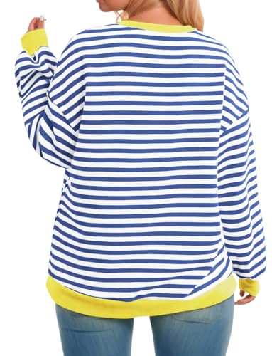 Image of ROSRISS Womens-Plus-Size-Oversized-Sweatshirts Striped Colorblock Long Sleeve Shirts Casual Crewneck Pullover Sweaters XL-5XL
