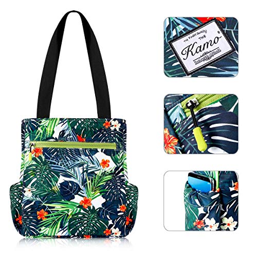 Image of KAMO Floral Tote Bag - Waterproof Lightweight Handbags Travel Shoulder Bag for Hiking Yoga Gym Swimming Travel Beach