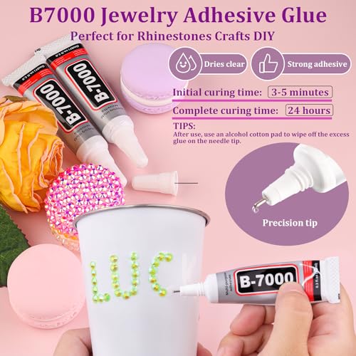 Image of Resin Jelly Rhinestones for Crafting with B7000 Jewelry Glue, 1 Box Fluorescent Green AB Flatback Crystal with 3Pcs 10ml Glue, Bedazzling Non Hotfix Gems for DIY Tumblers Clothing Shoes Manicure