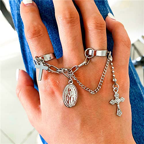Plated Toned Cross Chain Ring Set