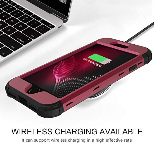 Bentoben Iphone Se 2022 Case, Iphone Se 2020 Phone Case, Heavy Duty 3 In 1 Full Body Rugged Shockproof Hybrid Hard Pc Soft Rubber Bumper Drop Protective Girls Women Boy Men Se Cover, Wine Red/Burgundy #TOP7