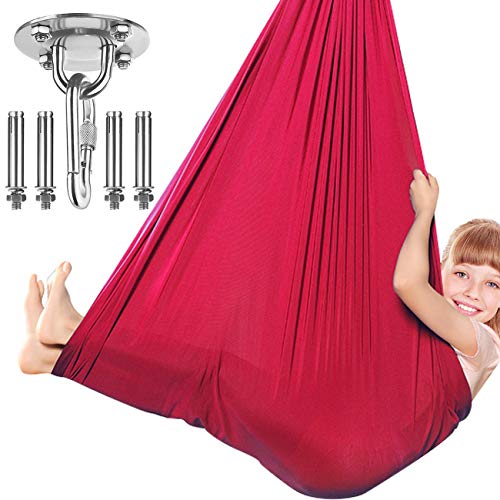 Dadoudou Sensory Swing Indoor, Swing Hammock Chair for Kids with Special Needs, Autism, ADHD, SPD, Aspergers, Sensory Integration, Snuggle Cuddle Pod Therapy Swing with Hardware Included (Red)