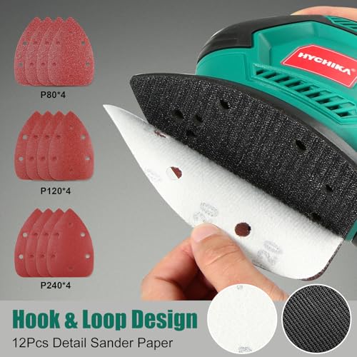 HYCHIKA Sander for Wood 200W, Electric Sander with Dust Collector, 12PCS Sandpapers, 14000RPM Compact Electric Detail Sander Ideal for Tight Space Sanding, Furniture Finishing - Image 5