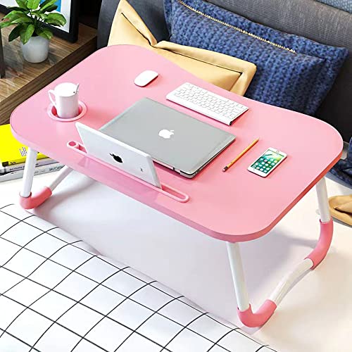 Laptop Desk Foldable Bed Table, Portable Lap Desk Laptop Bed Tray Table With Storage Drawer And Cup Holder, Lap Tray Table Notebook Stand Reading Desk Breakfast Tray For Bed Couch Sofa Floor – Pink #TOP3
