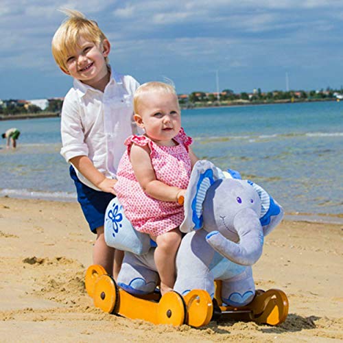 labebe Baby Schaukelpferd Holz mit Räder, 2-in-1 Schaukeltier Elefant, Schaukelpferd Blau für Baby 1-3 Jahre Alt… – Bild 4