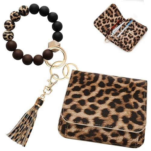 Image of Keychain Wallet for Women,RFID Wristlet Wallet with Beaded Strap | Tri-Fold Design,6 Card Slots,ID Window,Zipper Coin Pocket,Lightweight Carry