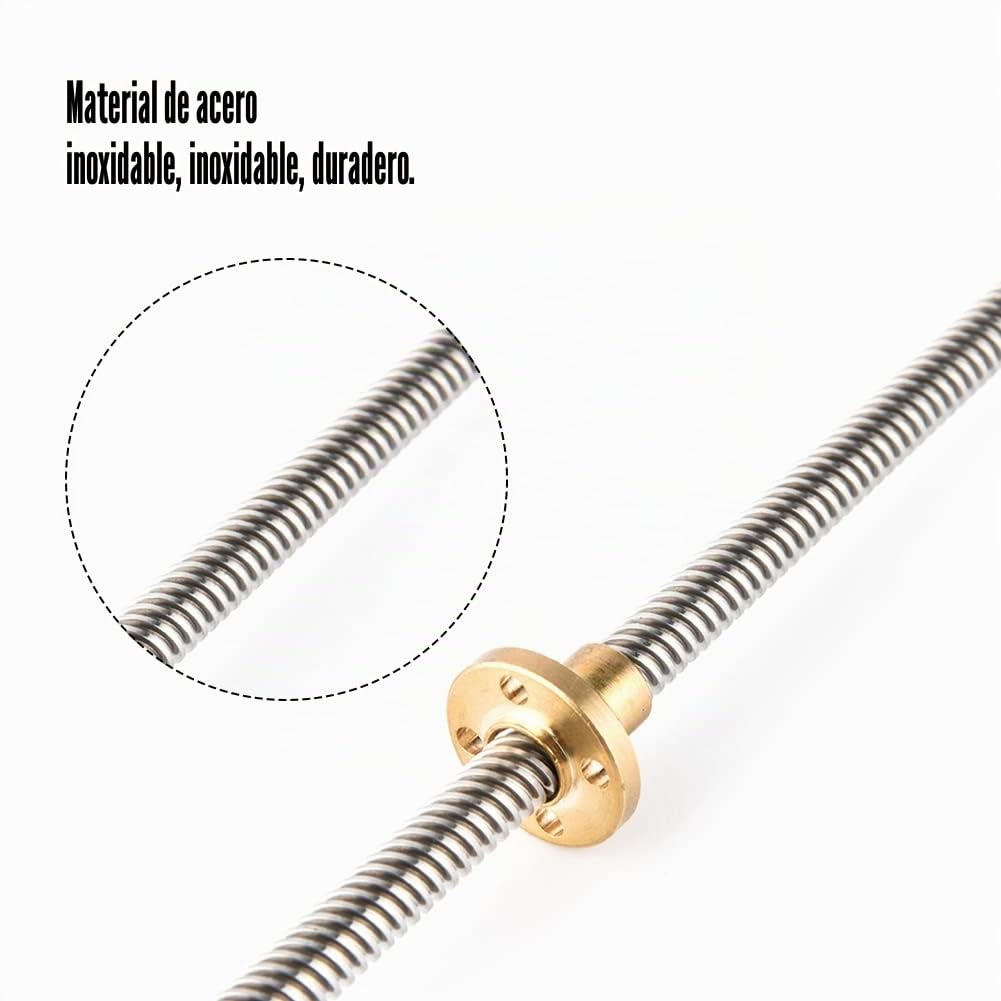 Varilla de Tornillo T8, Tornillo de Avance de Varilla Roscada de Acero Inoxidable Trapezoidal de 8 Mm Y Tuerca de Latón para Impresora 3D(500mm)