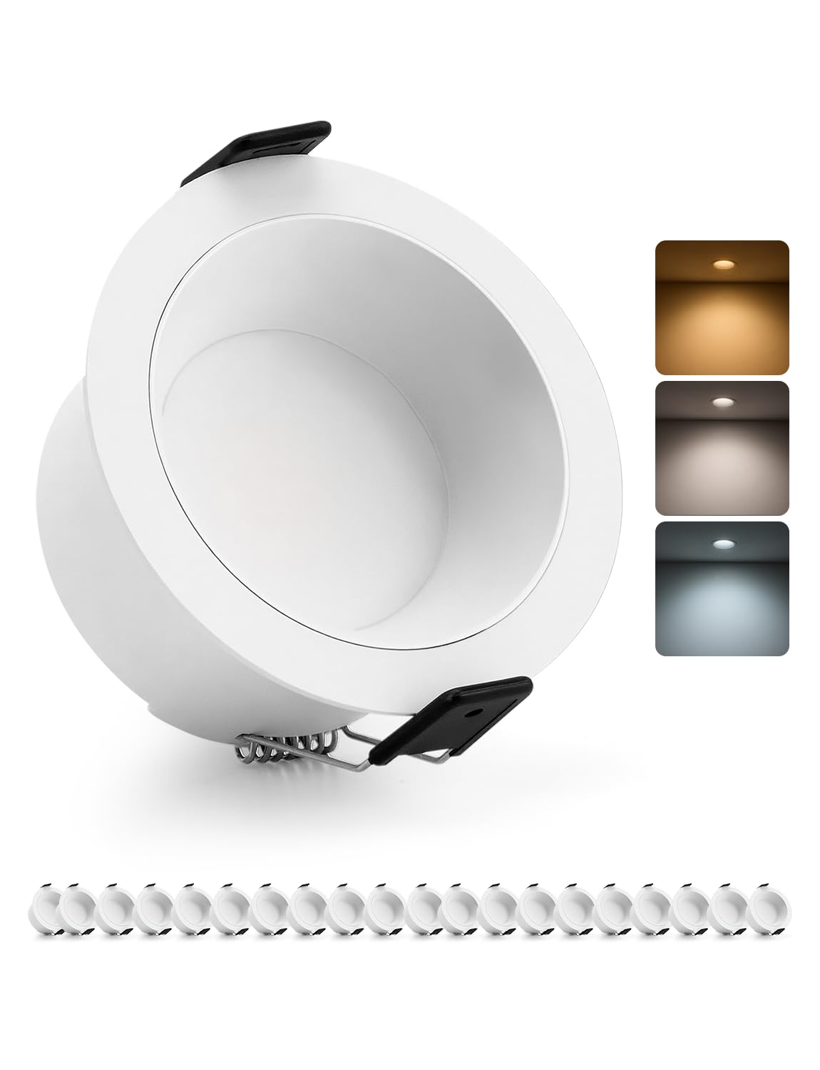 HOMEOW 20 Pezzi Faretti da Soffitto Antiriflesso, Foro 72mm - 80mm | Faretti LED da Incasso per Cartongesso 7W IP44 230V, Bianco Caldo 2700K Luce Naturale 4000K Bianca Fredda 6000K
