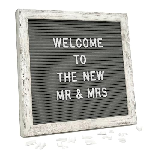 Image of Rustic Gray Felt Letter Board 10x10 with Stand, Wall Mount, 336 Letters | Professional neutral letter board for home, entryway, office and classroom, with 336 letters, stand and wall mount