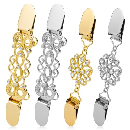 Image of 4 pcs Dress Clips Back Cinch, Vintage Sweater Shawl Clips, Waist Cincher Clip Clothing Cinch Clip, Clothing Collar Dress Shirt Brooch for Women Wearing, 4 Styles