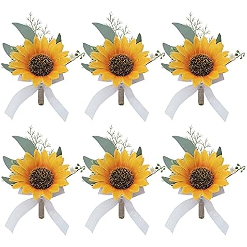 WEIERYUE Artificial Flowers,Sunflower Boutonniere,Bride Groom Bridesmaid Wedding Flower Boutonniere Corsage Set Simulation Sunflower,Formal Dinner Party and French Rustic Fall Vintage Wedding Cover