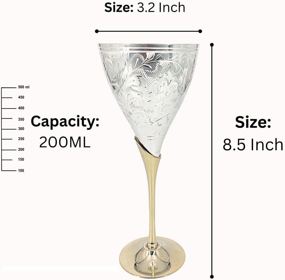 Brass Champagne Toasting Flutes Set of 2 with Velvet Gift Box - Silver Plated Gothic Wine Goblets - Vintage Engraved Chalice for Wedding Anniversary Housewarming - Elegant Couple Gift - Image 3