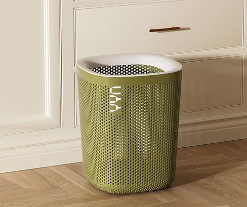Image of Kriva Plastic Square Open Top Trash Can | 12L Garbage Container Wastebasket | Large Capacity Hollow Dustbin for Bathrooms, Laundry Room, Kitchens, Offices, Kids Rooms, Dorms (Green)