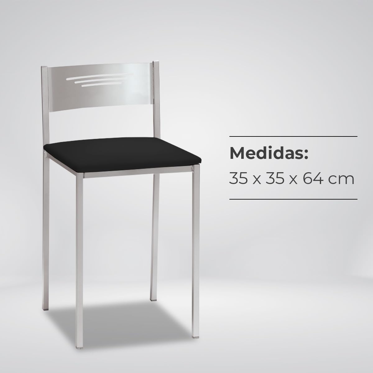 ASTIMESA Dos Taburetes de Cocina con Respaldo Polipiel Negro, Altura de Asiento 45 cms (TABCRNE)