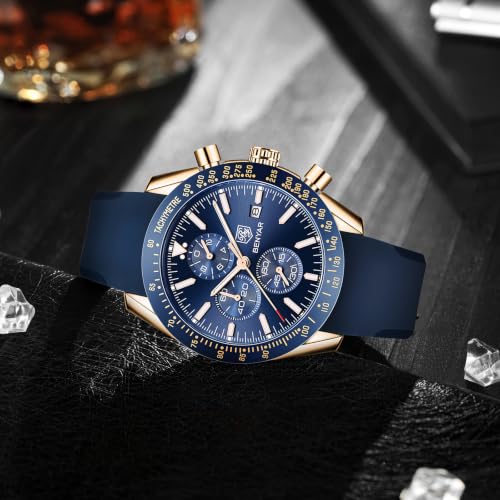 Image of BENYAR Mens Watches Quartz Movement Chronograph Leather Strap Fashion Business Sport Design 30M Waterproof Scratch Resistant Elegant Gifts for Men