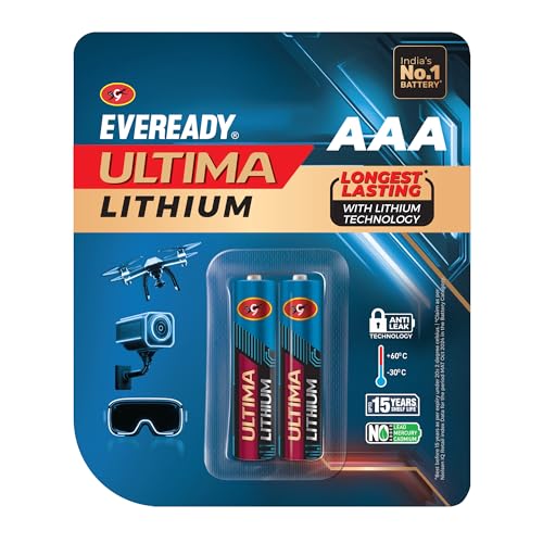 Image of EVEREADY Ultima Lithium AAA Batteries - Pack of 2, 15X Longest Lasting, Anti-Leak Technology, Lightweight for High Performance Devices