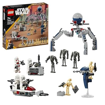 LEGO Star Wars Battle Pack Clone Trooper e Battle Droid Set da Battaglia con Veicolo Giocattolo Speeder Bike  Tri-Droide e Postazione Difensiva  Regalo per Bambini e Bambine da 7 Anni in su 75372
