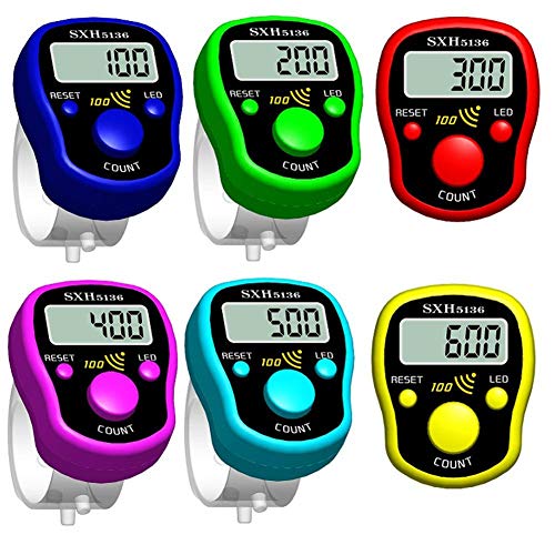su-luoyu Finger Reihenzähler Stricken, LCD Display Elektrischer digitaler Finger Reihenzähler mit LED Licht zum Nähen, Stricken, Weben, Werkzeug oder Buddha Beten, 1 STK. Farbe Zufällig