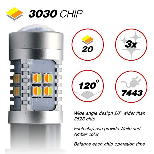 7443 7444 Switchback LED White-Amber (Type-1) 20-SMD Front Turn Signal Parking LED Bulbs