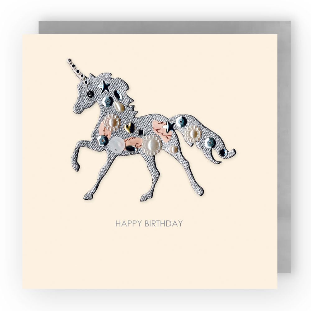 Second Nature Jewelled Limited Edition 'Unicorn' Blank Greeting Card, Cream