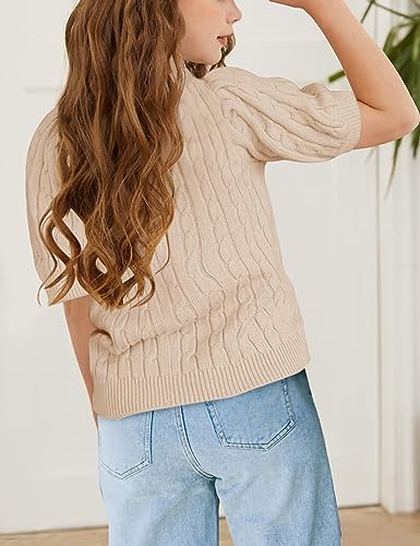 Girl's Puff Short Sleeve Sweaters Turtleneck Knit Soft Pullover Tops3
