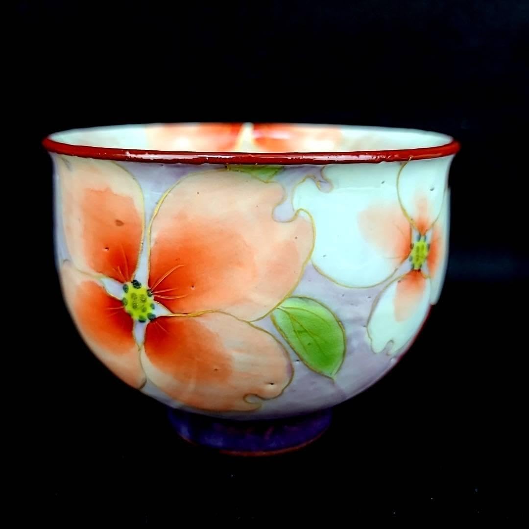 陶葊　京焼　オクシマ湯呑み　④ Amazon | 陶あん 陶葊 京焼 色絵付け 赤地 オクシマ湯呑 1客