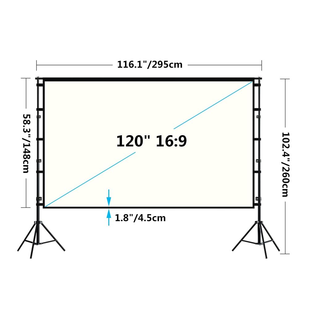 Schermo Cinematografico per Esterni 4K HD e Supporto, Schermo per Proiettore Pieghevole Anti-Crease 100" 120" 16:9 con treppiede(120" (16:9))