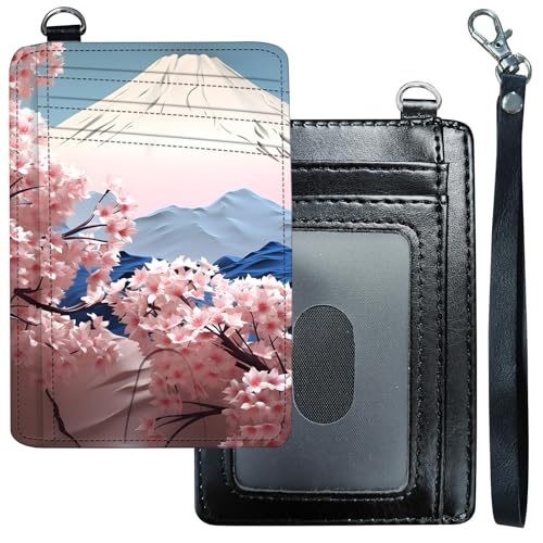 Slim Minimalist Wallet for Men Women Small Credit Card Holder Wallet Front Pocket RFID Blocking Wallets Travel Card Case with ID Window Card Organizer & Wristlet,Japanese Pink Cherry Blossom