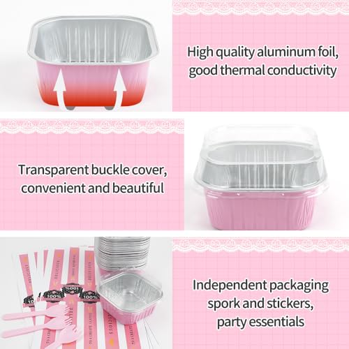 RETON 100 Pcs Mini Square Cake Baking Cups with Lids, 5oz Aluminum Foil Baking Pans Cupcake Liners - Image 3