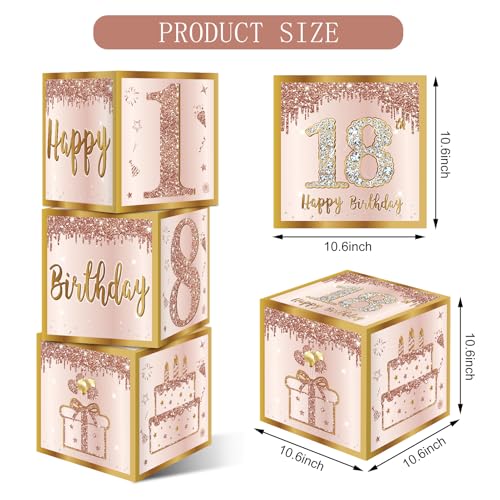Image of Guiruiy 3Pcs 18th Birthday Decorations Boxes for Girls Women, Pink Rose Gold 18th Birthday Balloons Boxes Party Supplies, Pink Eighteen Year Old Bday Theme Cardboard Box Decor